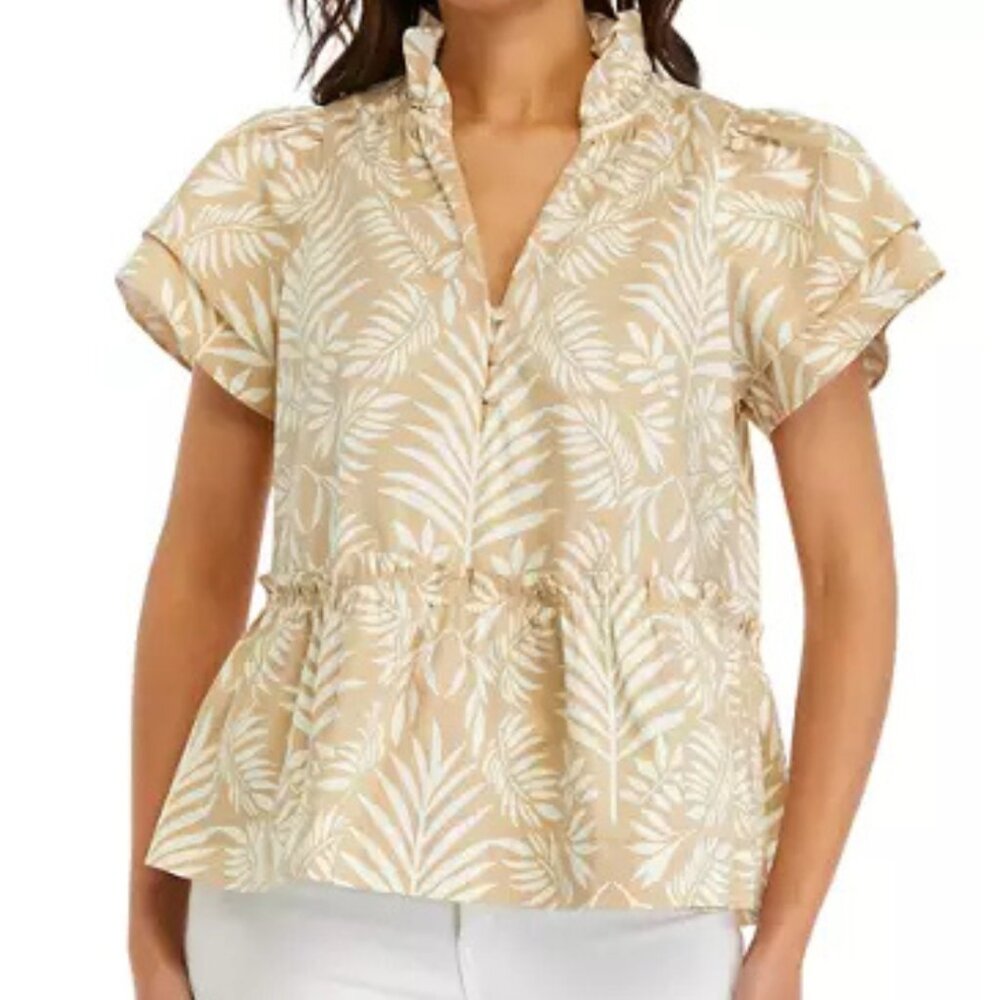 CROWN & IVY SPLIT NECK FLUTTER SLEEVE TOP - SIZE M